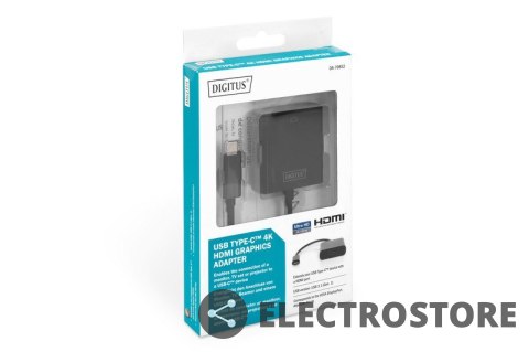 Digitus Adapter graficzny HDMI 4K 30Hz UHD na USB 3.1 Typ C, z audio, czarny, dł. 15cm Digitus Adapter graficzny HDMI 4K 30Hz UHD na USB 3.1 Typ C, z audio, czarny, dł. 15cm