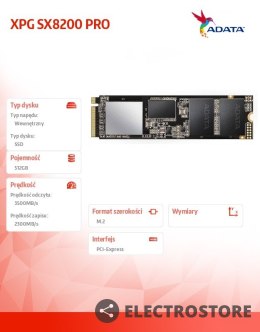 Adata Dysk XPG SX8200 PRO 512GB PCIe 3.5/2.3 GB/s M.2