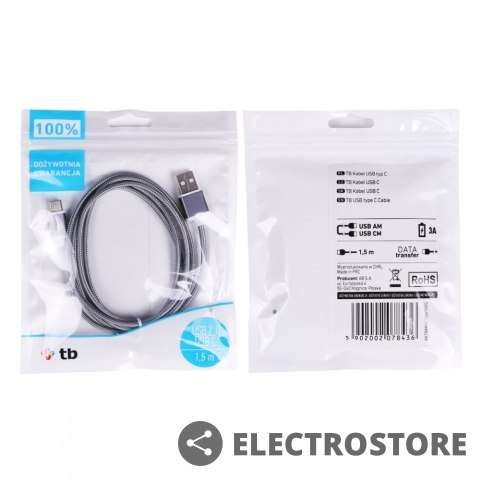 TB Kabel USB-USB C 1.5m szary sznurek TB Kabel USB-USB C 1.5m szary sznurek