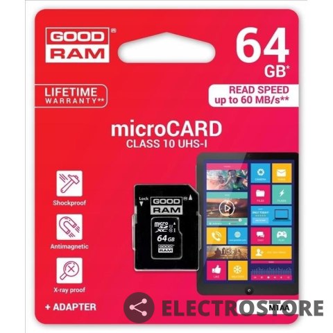 GOODRAM Karta pamięci microSD 64GB CL10 UHS I + adapter