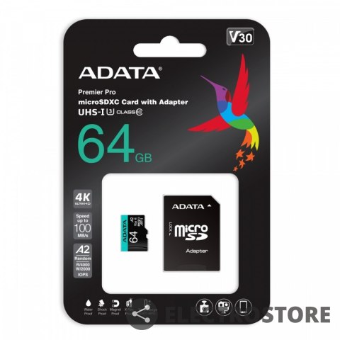Adata Karta pamięci microSD Premier Pro 64GB UHS1 U3 V30 A2 + adapter