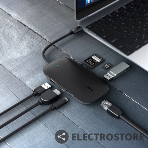 AUKEY CB-C71 aluminiowy HUB USB-C | 8w1 | RJ45 Ethernet 10/100/1000Mbps | 3xUSB 3.1 | HDMI 4k@30Hz | SD i microSD | USB-C Power Delive AUKEY CB-C71 aluminiowy HUB USB-C | 8w1 | RJ45 Ethernet 10/100/1000Mbps | 3xUSB 3.1 | HDMI 4k@30Hz | SD i microSD | USB-C Power Delive