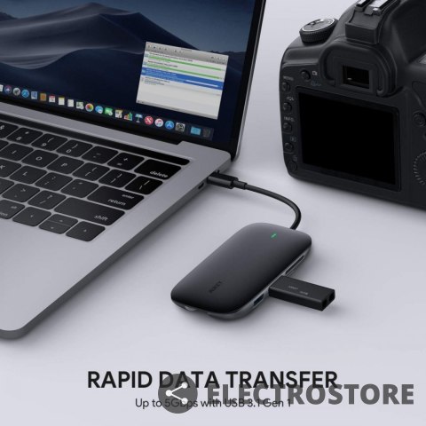 AUKEY CB-C71 aluminiowy HUB USB-C | 8w1 | RJ45 Ethernet 10/100/1000Mbps | 3xUSB 3.1 | HDMI 4k@30Hz | SD i microSD | USB-C Power Delive AUKEY CB-C71 aluminiowy HUB USB-C | 8w1 | RJ45 Ethernet 10/100/1000Mbps | 3xUSB 3.1 | HDMI 4k@30Hz | SD i microSD | USB-C Power Delive