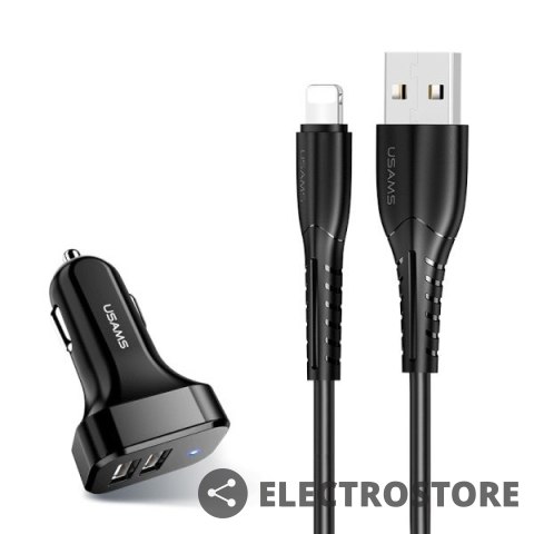 USAMS Ładowarka samochodowa 2xUSB C13 2.1 A lightning czarny NTU35LC13TZ