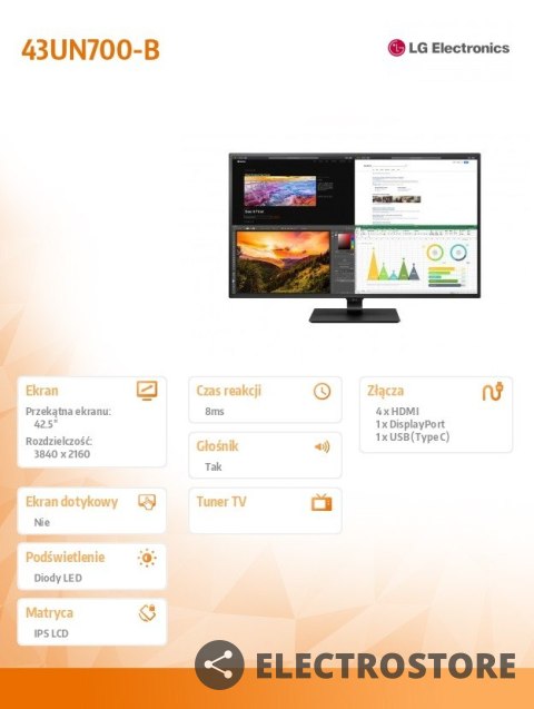 LG Electronics Monitor 43UN700-B 43 IPS 4K UHD HDR 10 LG Electronics Monitor 43UN700-B 43 IPS 4K UHD HDR 10