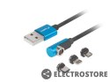 Lanberg Kabel magnetyczny kątowy USB-A(M)->USB MICRO(M)+LIGHTNING(M)+USB-C(M) 2.0 1m czarno-niebieski QC 3.0