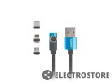 Lanberg Kabel magnetyczny kątowy USB-A(M)->USB MICRO(M)+LIGHTNING(M)+USB-C(M) 2.0 1m czarno-niebieski QC 3.0