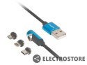 Lanberg Kabel magnetyczny kątowy USB-A(M)->USB MICRO(M)+LIGHTNING(M)+USB-C(M) 2.0 1m czarno-niebieski QC 3.0