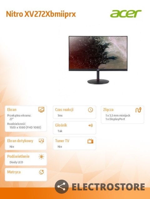 Acer Monitor 27 cali Nitro XV272Xbmiiprx Acer Monitor 27 cali Nitro XV272Xbmiiprx