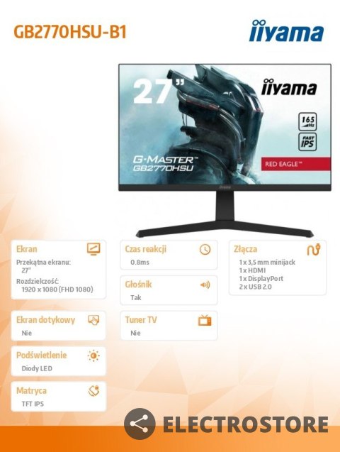 IIYAMA Monitor 27 cali GB2770HSU-B1 0,8ms,HDMI,DP,IPS,PIVOT,FreeSync,USB IIYAMA Monitor 27 cali GB2770HSU-B1 0,8ms,HDMI,DP,IPS,PIVOT,FreeSync,USB