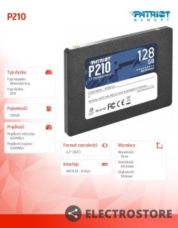 Patriot Dysk SSD 128GB P210 450/430 MB/s SATA III 2.5