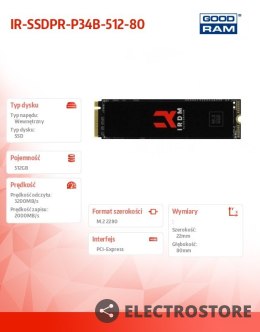 GOODRAM Dysk SSD IRDM 512GB M.2 PCIe 3x4 NVMe 2280 3300/2000