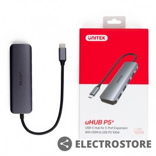 Unitek HUB USB-C; 3x USB 3.1 ;PD 100W; HDMI; H1107E
