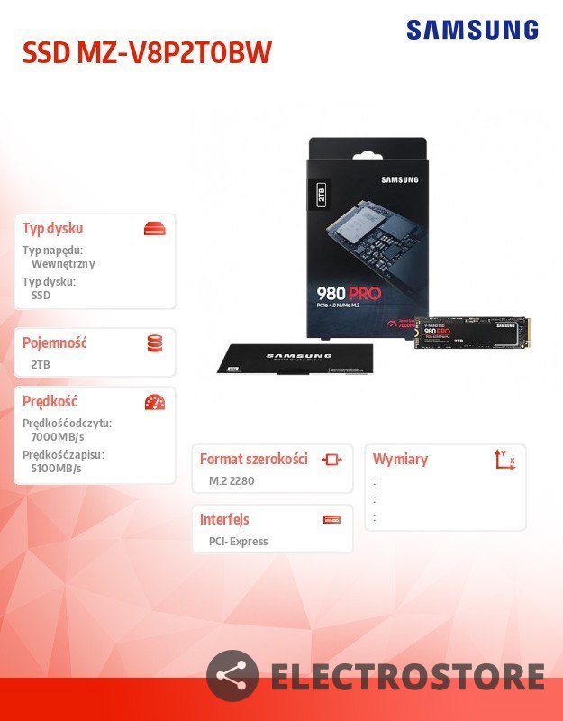 Samsung Dysk SSD 2TB 980PRO Gen4.0x4 NVMe MZ-V8P2T0BW