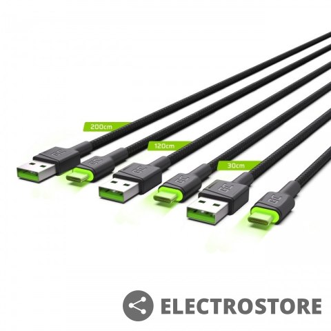 Green Cell Kabel 3x GC Ray USB - USB-C 30/120/200 cm, LED Green Cell Kabel 3x GC Ray USB - USB-C 30/120/200 cm, LED
