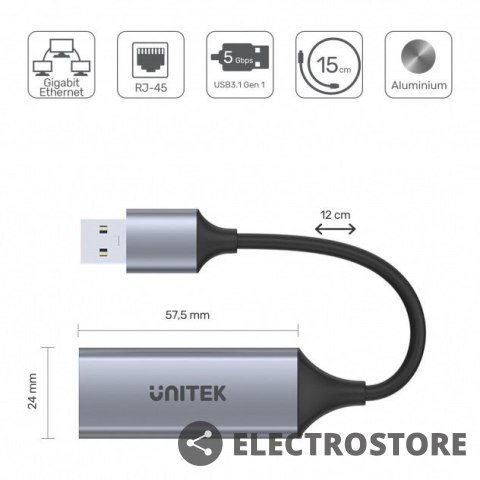 Unitek Adapter USB-A 3.1 GEN 1 RJ45; 1000 Mbps; U1309A Unitek Adapter USB-A 3.1 GEN 1 RJ45; 1000 Mbps; U1309A