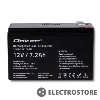 Qoltec Akumulator AGM 12V | 7.2Ah | max. 108A