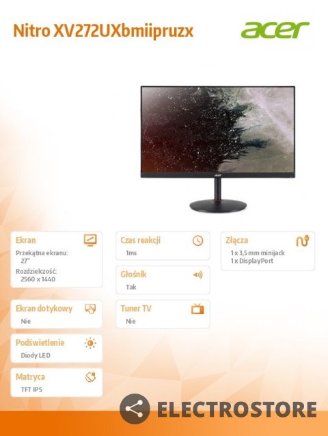 Acer Monitor 27 cali Nitro XV272UXbmiipruzx QHD IPS Acer Monitor 27 cali Nitro XV272UXbmiipruzx QHD IPS