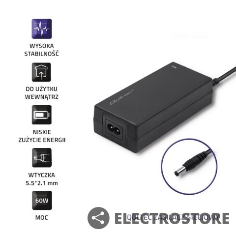 Qoltec Zasilacz desktopowy 60W | 12V | 5A | 5.5*2.1 |+kabel zasilajcy Qoltec Zasilacz desktopowy 60W | 12V | 5A | 5.5*2.1 |+kabel zasilajcy