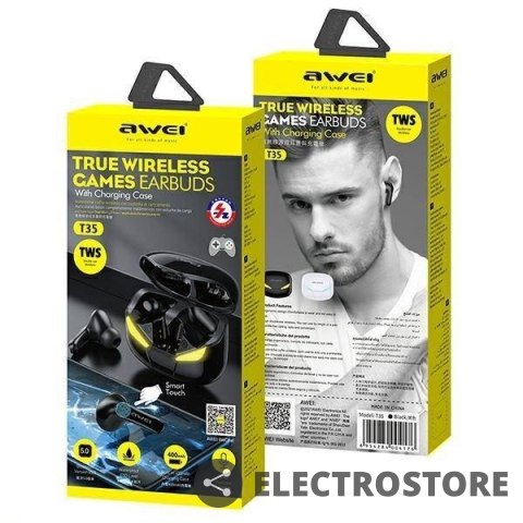 AWEI Słuchawki Bluetooth 5.0 T35 TWS + Stacja dokująca -Dla Graczy- czarne AWEI Słuchawki Bluetooth 5.0 T35 TWS + Stacja dokująca -Dla Graczy- czarne