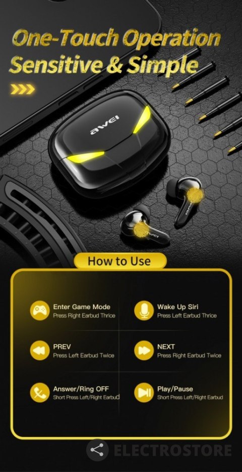 AWEI Słuchawki Bluetooth 5.0 T35 TWS + Stacja dokująca -Dla Graczy- czarne AWEI Słuchawki Bluetooth 5.0 T35 TWS + Stacja dokująca -Dla Graczy- czarne