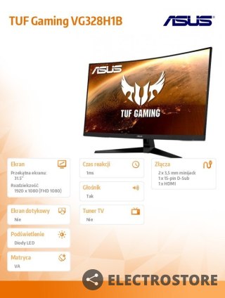 Asus Monitor 31.5 cala VG328H1B 1500R 165Hz HDMI DSUB Głośnik