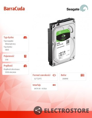 Seagate Dysk twardy BarraCuda 3TB 3.5 cala 256MB ST3000DM007