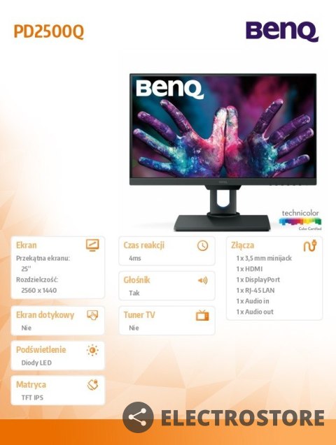 Benq Monitor 25 cali PD2500Q LED 4ms/1000:1/HDMI/CZARNY Benq Monitor 25 cali PD2500Q LED 4ms/1000:1/HDMI/CZARNY