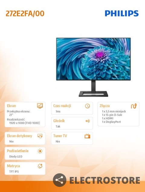 Philips Monitor 272E2FA 27 cali IPS HDMI DP Głośniki Philips Monitor 272E2FA 27 cali IPS HDMI DP Głośniki