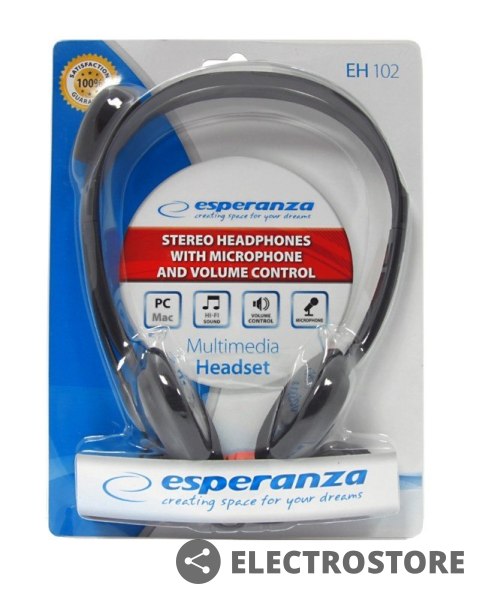 Esperanza Słuchawki stereo z mikrofonem i regulacją głośności EH102 Esperanza Słuchawki stereo z mikrofonem i regulacją głośności EH102