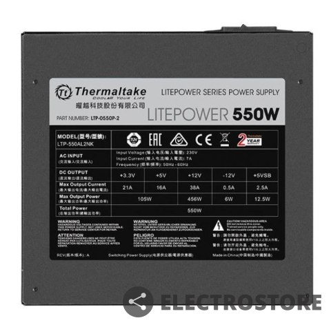 Thermaltake Litepower II Black 550W (Active PFC, 2xPEG, 120mm, Single Rail) Thermaltake Litepower II Black 550W (Active PFC, 2xPEG, 120mm, Single Rail)