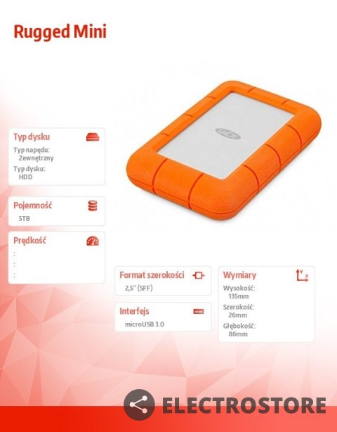 LaCie Dysk zewnętrzny Rugged 5TB USB 3.0 2,5 STJJ5000400 LaCie Dysk zewnętrzny Rugged 5TB USB 3.0 2,5 STJJ5000400