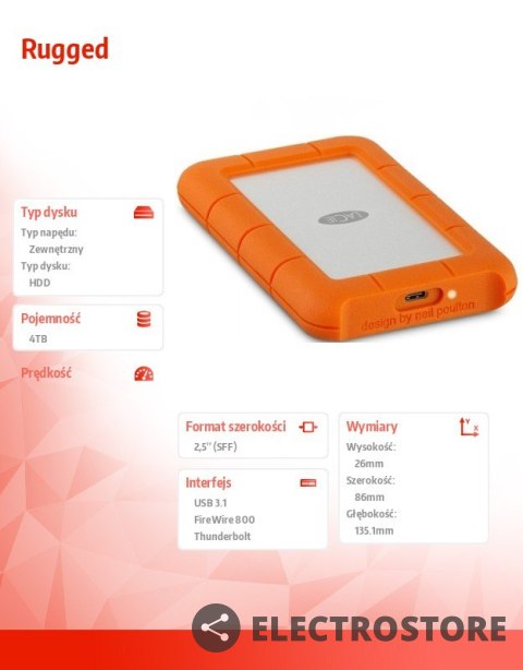 LaCie Rugged 4 TB USB 3.1 C 2,5'' STFR4000800 LaCie Rugged 4 TB USB 3.1 C 2,5'' STFR4000800