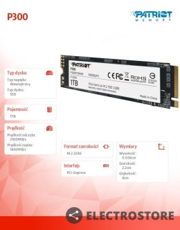 Patriot Dysk SSD P300 1TB M.2 PCIe Gen 3 x4 2100/1650