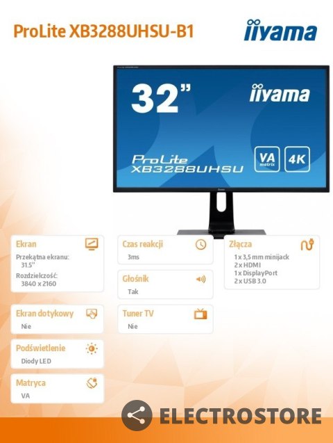 IIYAMA Monitor 31,5 XB3288UHSU 4K,VA,HDMI/DP/USB/PiP IIYAMA Monitor 31,5 XB3288UHSU 4K,VA,HDMI/DP/USB/PiP