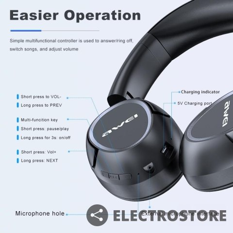 AWEI Słuchawki nauszne Bluetooth A770BL Czarne AWEI Słuchawki nauszne Bluetooth A770BL Czarne