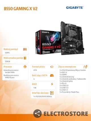 Gigabyte Płyta główna B550 GAMING X V2 AM4 4DDR4 HDMI/DVI M.2 ATX