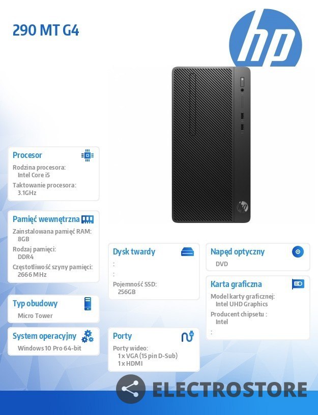 HP Inc. Komputer 290MT G4 i5-10500 256/8G/DVD/W10P 123Q1EA