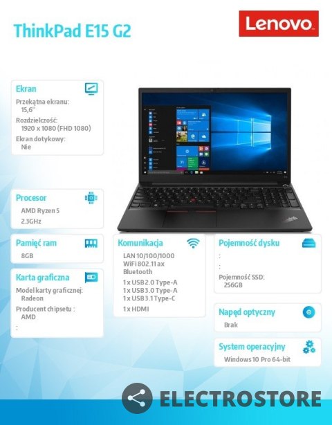 Lenovo Laptop ThinkPad E15 G2 20T8004GPB W10Pro 4500U/8GB/256GB/INT/15.6FHD/1YR CI Lenovo Laptop ThinkPad E15 G2 20T8004GPB W10Pro 4500U/8GB/256GB/INT/15.6FHD/1YR CI