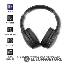 Qoltec Słuchawki bezprzewodowe z mikrofonem|BT|Super bass Dynamic| Czarne