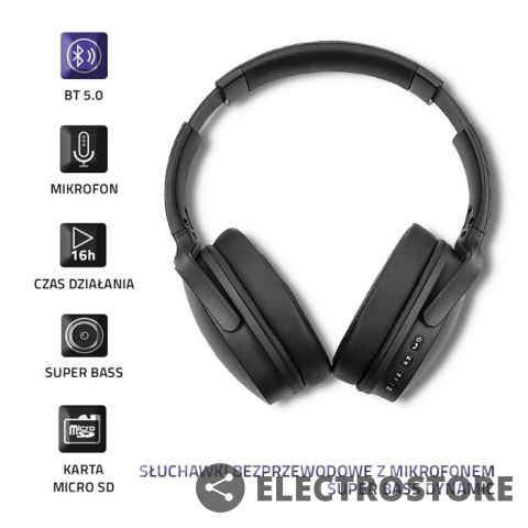 Qoltec Słuchawki bezprzewodowe z mikrofonem|BT|Super bass Dynamic| Czarne Qoltec Słuchawki bezprzewodowe z mikrofonem|BT|Super bass Dynamic| Czarne