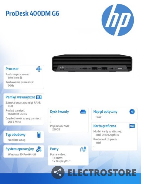 HP Inc. Komputer ProDesk 400DM G6 i3-10100T 256/8G/W10P 1C6Z0EA HP Inc. Komputer ProDesk 400DM G6 i3-10100T 256/8G/W10P 1C6Z0EA