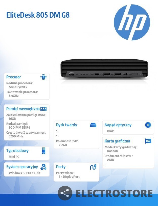 HP Inc. Komputer EliteDesk 805 DM G8 R5-5650 512/16GB/W10P 2V7R2EA