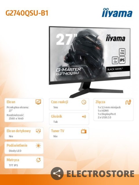 IIYAMA Monitor 27 cali G2740QSU-B1 IPS,QHD,75Hz,1ms,FreeSync,HDMI,DP,USB IIYAMA Monitor 27 cali G2740QSU-B1 IPS,QHD,75Hz,1ms,FreeSync,HDMI,DP,USB