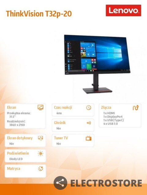 Lenovo Monitor 31.5 ThinkVision T32p-20 WLED LCD 61F2GAT2EU Lenovo Monitor 31.5 ThinkVision T32p-20 WLED LCD 61F2GAT2EU