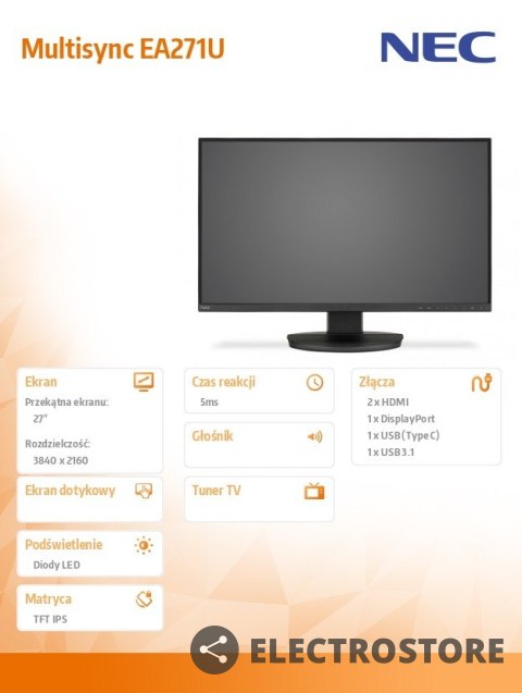 NEC Monitor Multisync EA271U 27 UHD Czarny NEC Monitor Multisync EA271U 27 UHD Czarny