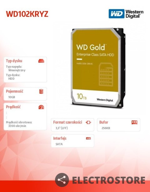 Western Digital Dysk twardy WD Gold Enterprise 10TB 3,5 SATA 256MB 7200rpm Western Digital Dysk twardy WD Gold Enterprise 10TB 3,5 SATA 256MB 7200rpm