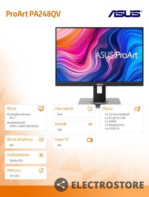 Asus Monitor 24.1 cala PA248QV IPS HDMI DP VGA 4xUSB3.0 PIVOT Głośnik Asus Monitor 24.1 cala PA248QV IPS HDMI DP VGA 4xUSB3.0 PIVOT Głośnik