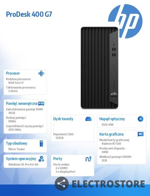 HP Inc. Komputer ProDesk 400 G7 MT i7-10700 512/16/DVD/W10P 293U3EA HP Inc. Komputer ProDesk 400 G7 MT i7-10700 512/16/DVD/W10P 293U3EA