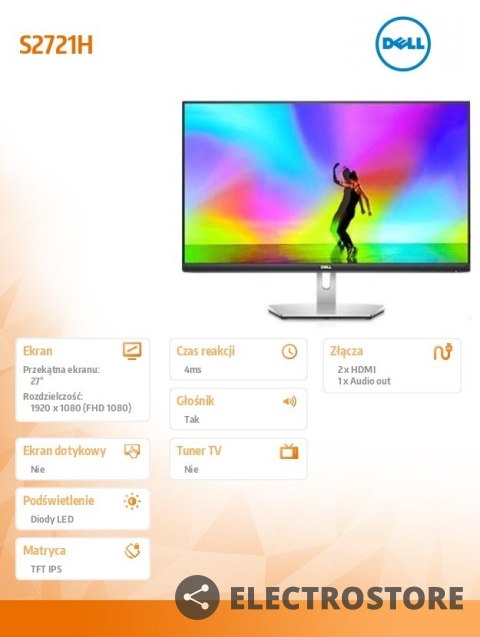 Dell Monitor S2721H 27 cali IPS LED Full HD (1920x1080) /16:9/2xHDMI/Speakers/3Y PPG Dell Monitor S2721H 27 cali IPS LED Full HD (1920x1080) /16:9/2xHDMI/Speakers/3Y PPG